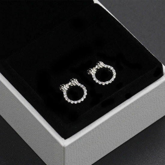 Pendientes tipo botón de plata fina 925 maciza, pendientes clásicos con lazo circular transparente CZ, joyería fina encantadora, regalo de Navidad para mujer - malaquita tienda 36