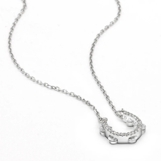 Collar con colgante de circón de Plata de Ley 925, collar de medio círculo con circonita transparente, cadena de estilo clásico para mujer, regalo de joyería de boda - malaquita tienda 36
