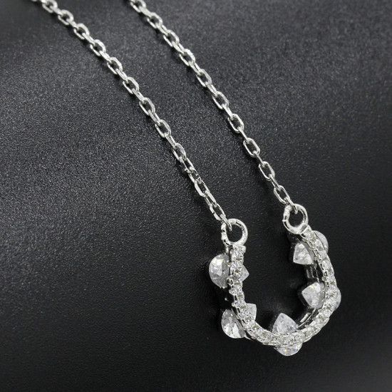 Collar con colgante de circón de Plata de Ley 925, collar de medio círculo con circonita transparente, cadena de estilo clásico para mujer, regalo de joyería de boda - malaquita tienda 36