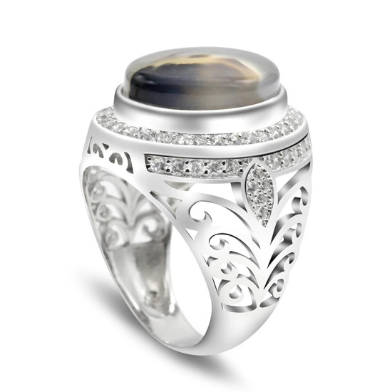 Anillo de Plata de Ley 925 con piedra de ágata Natural Ovalada para hombre, diseño hueco, moda Popular, joyería de piedras preciosas, regalo - malaquita tienda 36