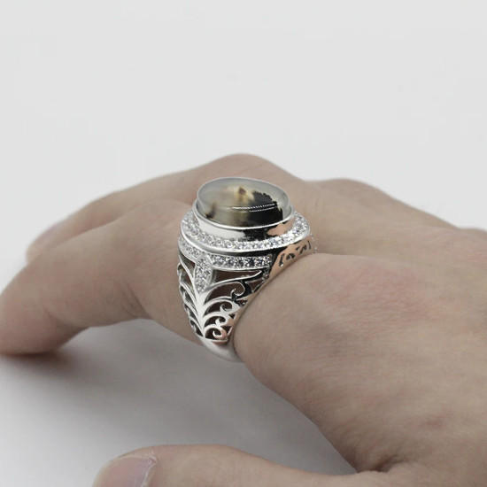 Anillo de Plata de Ley 925 con piedra de ágata Natural Ovalada para hombre, diseño hueco, moda Popular, joyería de piedras preciosas, regalo - malaquita tienda 36
