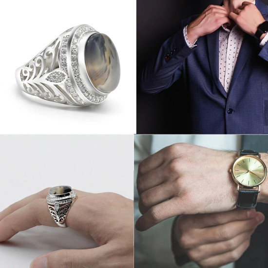 Anillo de Plata de Ley 925 con piedra de ágata Natural Ovalada para hombre, diseño hueco, moda Popular, joyería de piedras preciosas, regalo - malaquita tienda 36