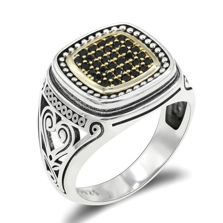 Anillo de Plata de Ley 925 con circonita negra para hombre, sortija cuadrada, Vintage, Punk, diseño hueco, joyería de moda Anillo de Plata de Ley 925 con circonita negra para hombre, sortija cuadrada, Vintage, Punk, diseño hueco, joyería de moda