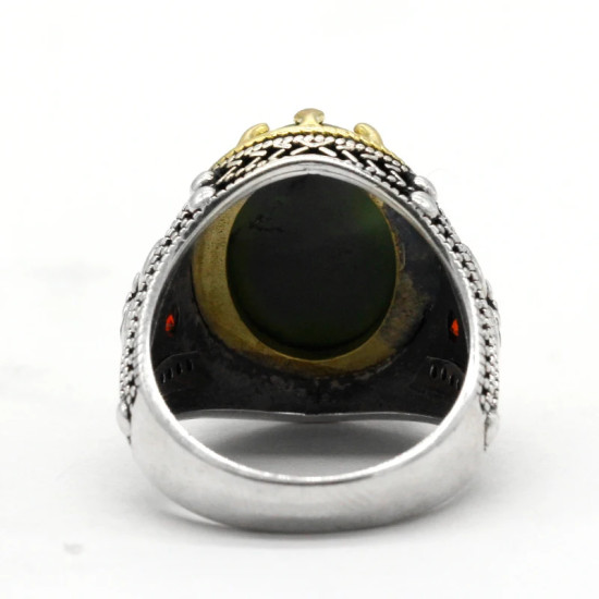 Anillos de plata de ley 925 para hombres, piedra turquesa ovalada y anillo de circón negro para hombres, joyería fina turca de plata antigua Vintage para regalo anillos de piedra turquesa para hombre plata - malaquita tienda 36