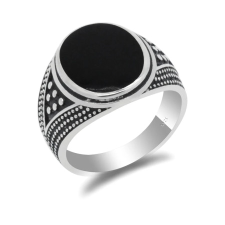 Anillo de Plata de Ley 925 hecho a mano para hombre y mujer, diseño Vintage tailandés de esmalte negro ovalado, joyería de fiesta