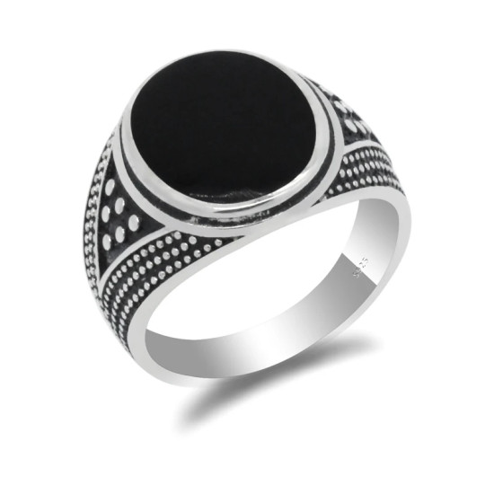 Anillo de Plata de Ley 925 hecho a mano para hombre y mujer, diseño Vintage tailandés de esmalte negro ovalado, joyería de fiesta - malaquita tienda 36