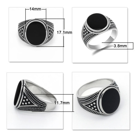 Anillo de Plata de Ley 925 hecho a mano para hombre y mujer, diseño Vintage tailandés de esmalte negro ovalado, joyería de fiesta