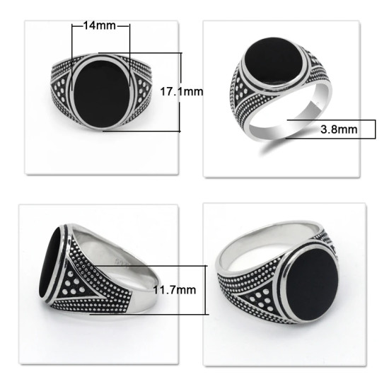 Anillo de Plata de Ley 925 hecho a mano para hombre y mujer, diseño Vintage tailandés de esmalte negro ovalado, joyería de fiesta - malaquita tienda 36