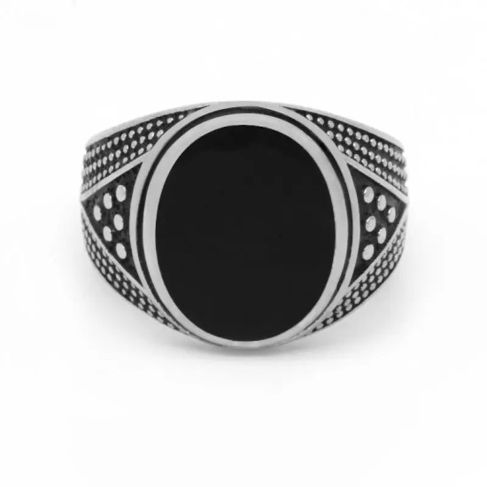 Anillo de Plata de Ley 925 hecho a mano para hombre y mujer, diseño Vintage tailandés de esmalte negro ovalado, joyería de fiesta - malaquita tienda 36