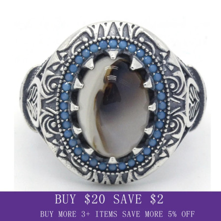 Anillo de Plata de Ley 925 con piedras azules para hombre, anillo grande de piedra Natural, estilo Punk Vintage, turco, hecho a mano, joyería de fiesta