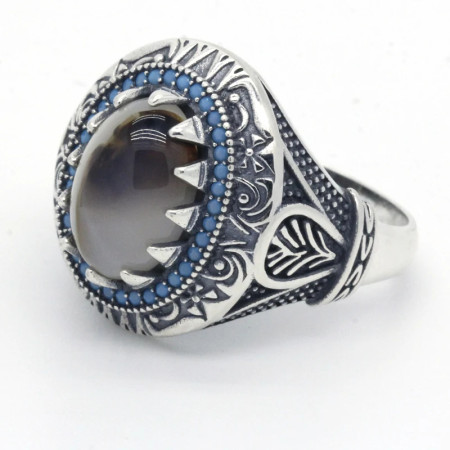 Anillo de Plata de Ley 925 con piedras azules para hombre, anillo grande de piedra Natural, estilo Punk Vintage, turco, hecho a mano, joyería de fiesta
