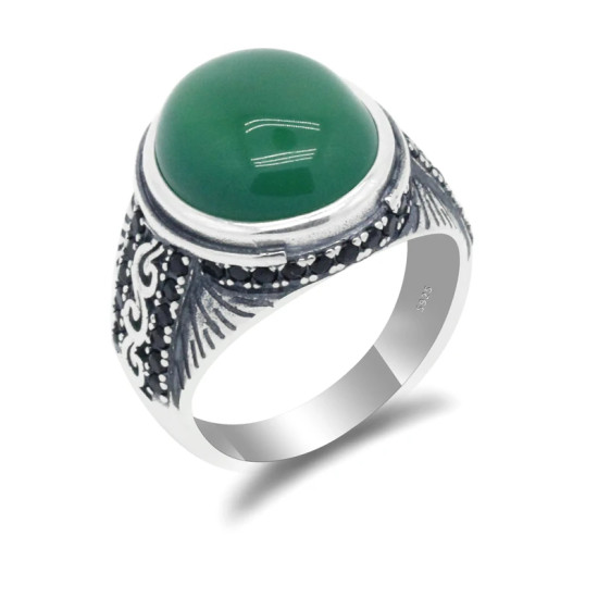 Anillo de Plata de Ley 925 con piedra de ágata Natural para hombre, joyería fina con diseño exquisito, de CZ negro, para boda - malaquita tienda 36