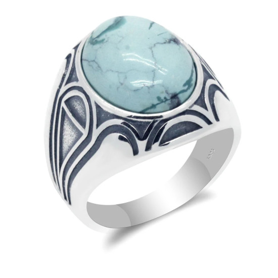 Anillo de piedra para hombre 925 Natural, Plata de ley, piedra azul Original, anillo con diseño de ventana de Dios para hombres, joyería para fiesta turca anillos de piedra turquesa para hombre plata anillo de piedra - malaquita tienda 36