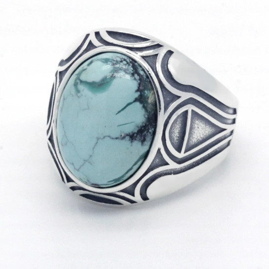 Anillo de piedra para hombre 925 Natural, Plata de ley, piedra azul Original, anillo con diseño de ventana de Dios para hombres, joyería para fiesta turca anillos de piedra turquesa para hombre plata anillo de piedra - malaquita tienda 36