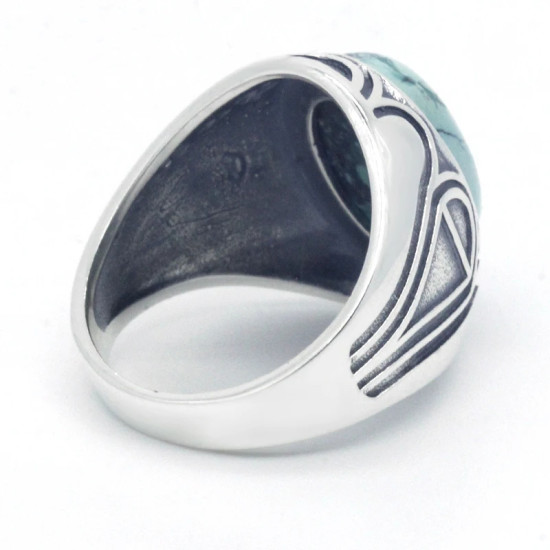 Anillo de piedra para hombre 925 Natural, Plata de ley, piedra azul Original, anillo con diseño de ventana de Dios para hombres, joyería para fiesta turca anillos de piedra turquesa para hombre plata anillo de piedra - malaquita tienda 36