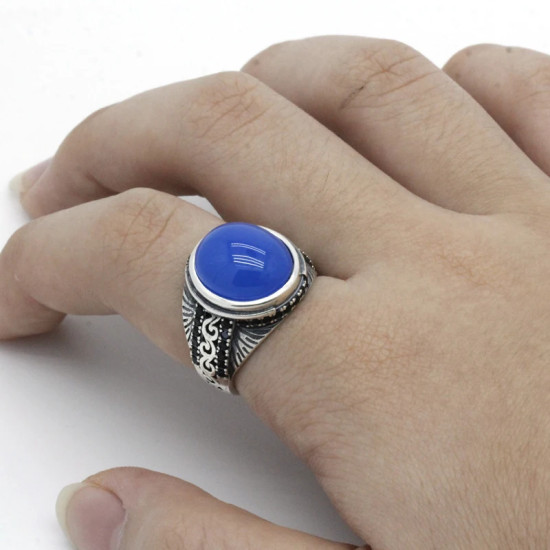 Anillo de plata de ley 100% auténtica para hombre, con piedra de ágata Natural, Círculo de leopardo, piedra de circón negro, anillo de boda de moda - malaquita tienda 36