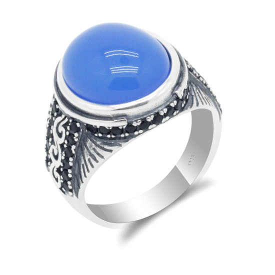 Anillo de plata de ley 100% auténtica para hombre, con piedra de ágata Natural, Círculo de leopardo, piedra de circón negro, anillo de boda de moda - malaquita tienda 36