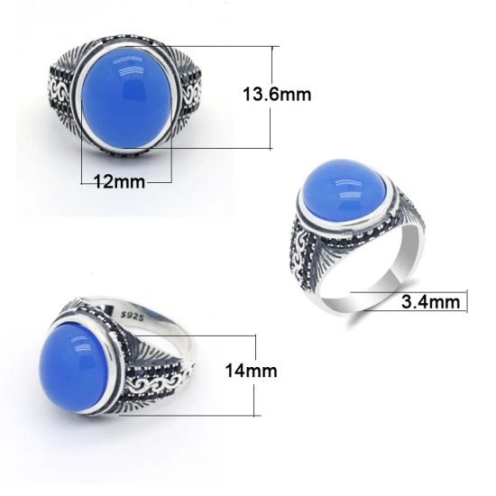 Anillo de plata de ley 100% auténtica para hombre, con piedra de ágata Natural, Círculo de leopardo, piedra de circón negro, anillo de boda de moda - malaquita tienda 36