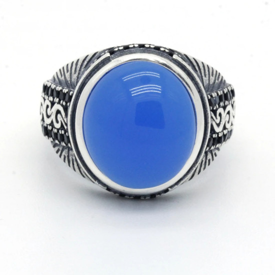 Anillo de plata de ley 100% auténtica para hombre, con piedra de ágata Natural, Círculo de leopardo, piedra de circón negro, anillo de boda de moda - malaquita tienda 36