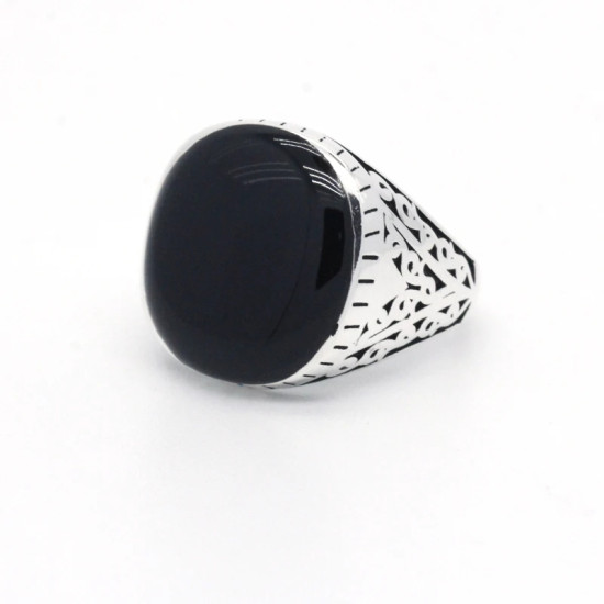 Anillo negro turco de Plata de Ley 925 para hombre y mujer, anillo esmaltado negro, diseño tallado Vintage Original, joyería - malaquita tienda 36