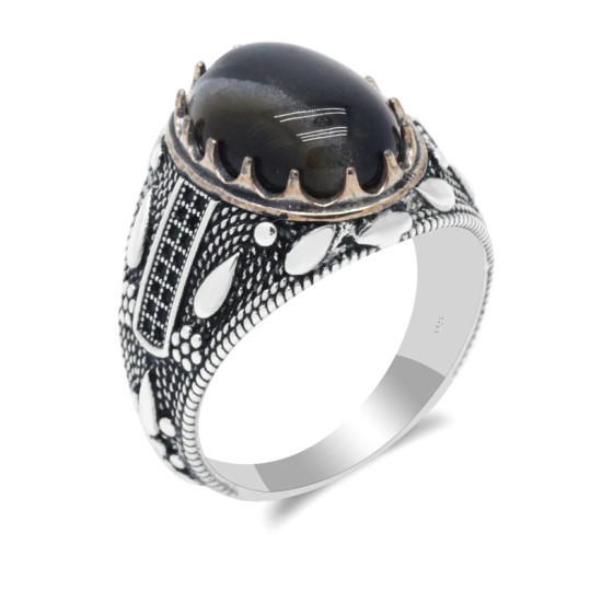 Anillo de Plata de Ley 925 con diseño de ágata Natural para hombre, sortija ovalada, estilo Punk, gota de agua, joyería hecha a mano - malaquita tienda 36