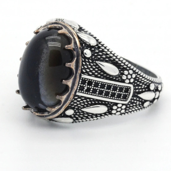 Anillo de Plata de Ley 925 con diseño de ágata Natural para hombre, sortija ovalada, estilo Punk, gota de agua, joyería hecha a mano - malaquita tienda 36