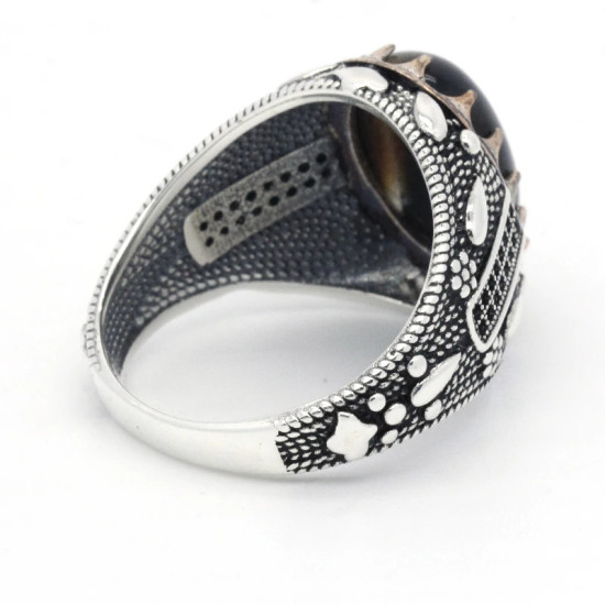Anillo de Plata de Ley 925 con diseño de ágata Natural para hombre, sortija ovalada, estilo Punk, gota de agua, joyería hecha a mano - malaquita tienda 36