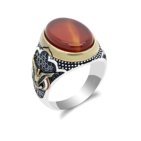 Anillo de Plata de Ley 925 con forma de águila para hombre, sortija ovalada, color rojo, piedra Natural, estilo Punk, Size8-13