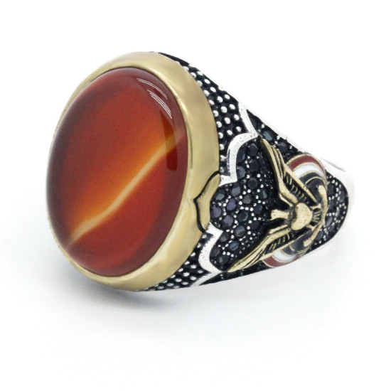 Anillo de Plata de Ley 925 con forma de águila para hombre, sortija ovalada, color rojo, piedra Natural, estilo Punk, Size8-13 - malaquita tienda 36