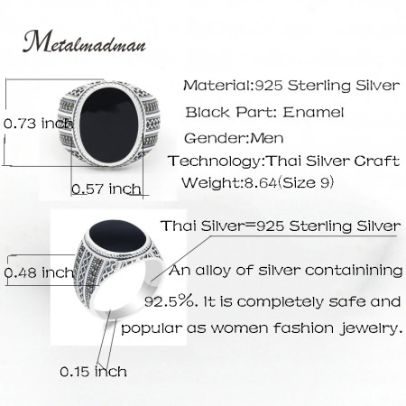 Anillo de Plata de Ley 925 auténtica para hombre, anillo ovalado grande de esmalte negro para hombre, estilo Retro Vintage, joyería turca hecha a mano, regalo Anillo de Plata de Ley 925 auténtica para hombre, anillo ovalado grande de esmalte negro para hombre, estilo Retro Vintage, joyería turca hecha a mano, regalo