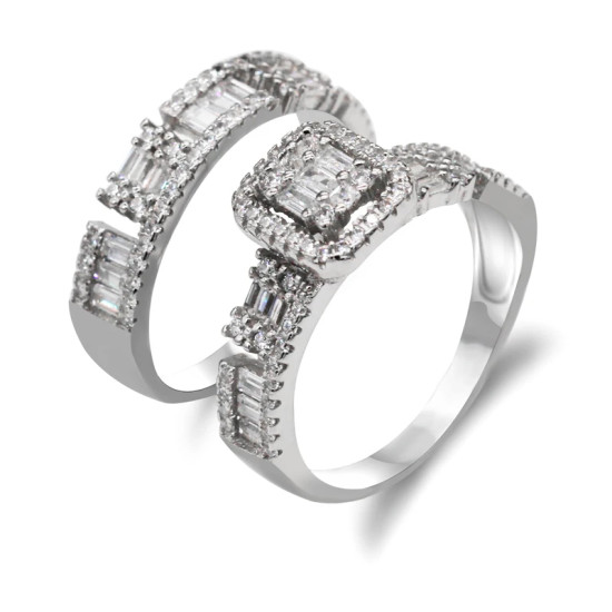 Deslumbrante anillo de Plata de Ley 925 de 2 uds. De piedra CZ, conjunto de anillos de compromiso/boda para mujer, diseño único, joyería de alta calidad fina - malaquita tienda 36