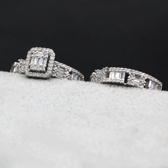Deslumbrante anillo de Plata de Ley 925 de 2 uds. De piedra CZ, conjunto de anillos de compromiso/boda para mujer, diseño único, joyería de alta calidad fina - malaquita tienda 36