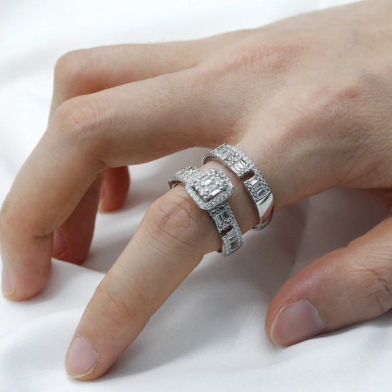 Deslumbrante anillo de Plata de Ley 925 de 2 uds. De piedra CZ, conjunto de anillos de compromiso/boda para mujer, diseño único, joyería de alta calidad fina - malaquita tienda 36