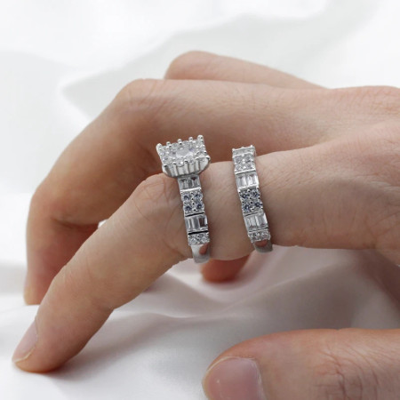 Anillo de plata de primera ley y Circonia cúbica para mujer, sortija, plata esterlina 925, Circonia cúbica, zirconia, circonita, zirconita, brillante, 2 unidades Anillo de plata de primera ley y Circonia cúbica para mujer, sortija, plata esterlina 925, Circonia cúbica, zirconia, circonita, zirconita, brillante, 2 unidades