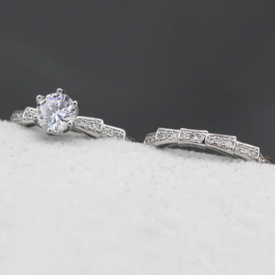 Juego de 2 uds de anillos redondos de Plata de Ley 925 auténtica CZ Stone para mujer, estilo clásico elegante, regalo de joyería de compromiso a la moda - malaquita tienda 36