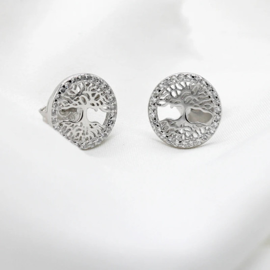 Pendientes de árbol de Plata de Ley 925 para mujer, aretes de árbol de la vida, simples, joyería fina hecha a mano - malaquita tienda 36