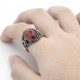 Anillo de plata de ley S925 para hombre, joyería hecha a mano de circón con gema roja ovalada, regalo Vintage para el Día de San Valentín - malaquita tienda 36