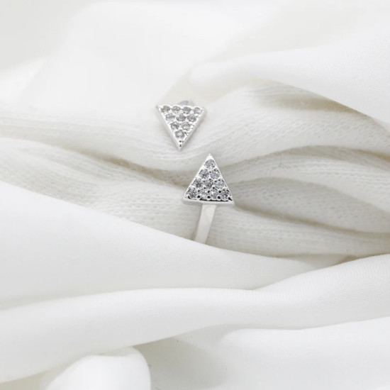 Anillos abiertos de doble triángulo para mujer, joyería de circonia cúbica Ajustable para dedo, estilo romántico, joyería de moda de alta calidad - malaquita tienda 36