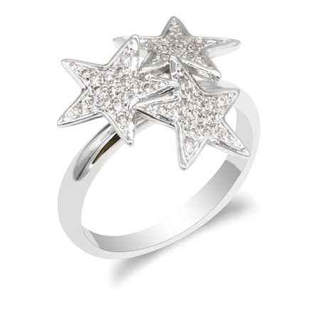 Anillo de circonia cúbica para mujer, sortija de 3 estrellas de estilo romántico, Color blanco, brillante, ajustable, a la moda