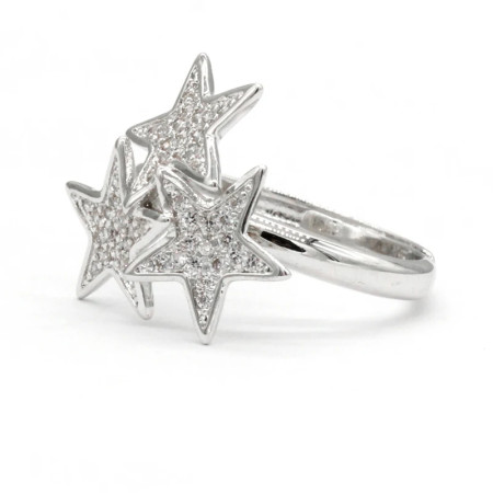 Anillo de circonia cúbica para mujer, sortija de 3 estrellas de estilo romántico, Color blanco, brillante, ajustable, a la moda