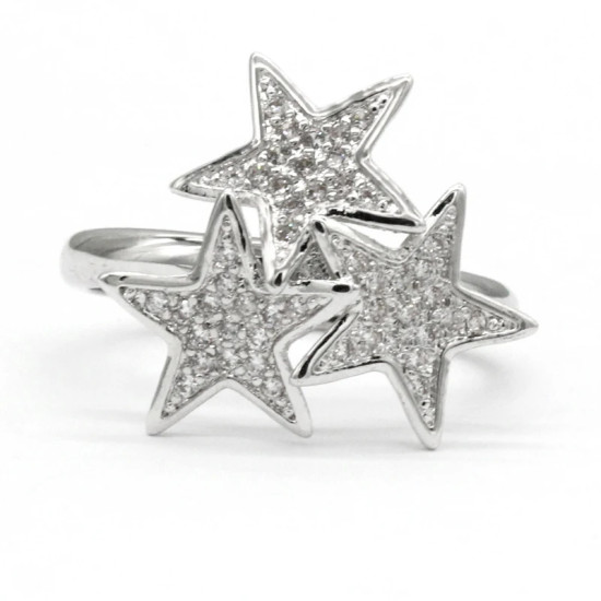 Anillo de circonia cúbica para mujer, sortija de 3 estrellas de estilo romántico, Color blanco, brillante, ajustable, a la moda - malaquita tienda 36