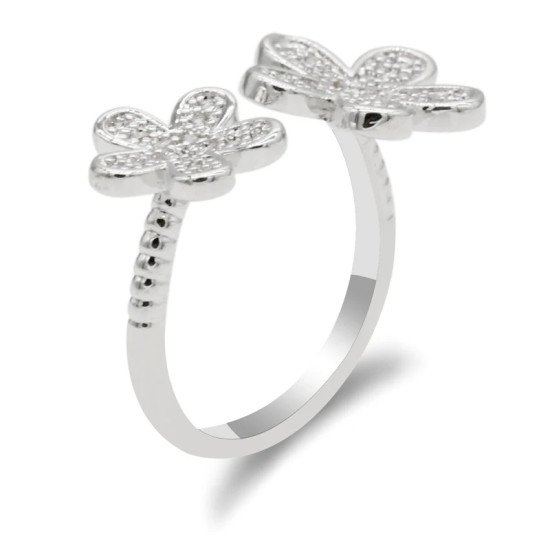 Anillos abiertos de doble flor para mujer, anillos de dedo de tamaño ajustable para mujer, estilo romántico, deslumbrante, piedra CZ, joyería de moda - malaquita tienda 36