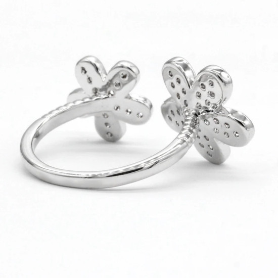 Anillos abiertos de doble flor para mujer, anillos de dedo de tamaño ajustable para mujer, estilo romántico, deslumbrante, piedra CZ, joyería de moda - malaquita tienda 36