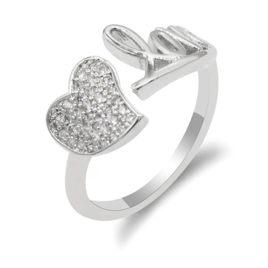 Anillos abiertos con forma de corazón para mujer, anillos de boda con letras de estilo romántico, tamaño ajustable, deslumbrante, CZ, joyería de moda - malaquita tienda 36
