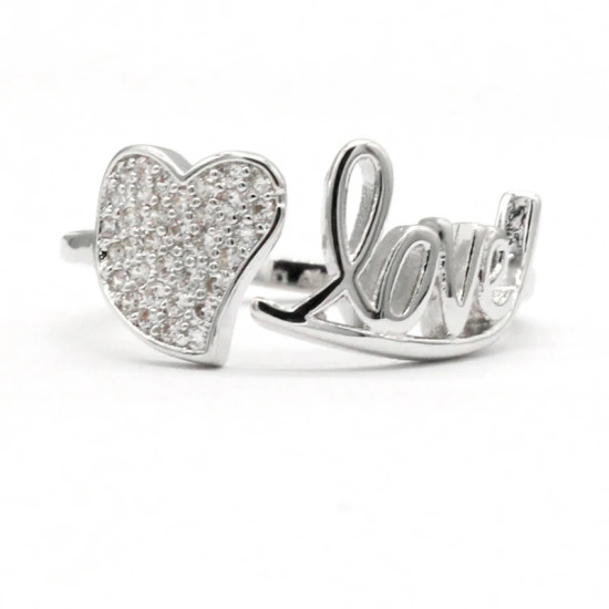 Anillos abiertos con forma de corazón para mujer, anillos de boda con letras de estilo romántico, tamaño ajustable, deslumbrante, CZ, joyería de moda - malaquita tienda 36