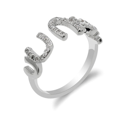 Anillo abierto con forma de corazón y letras para mujer, sortija de boda de estilo romántico, ajustable, deslumbrante, CZ, joyería de moda