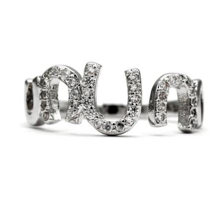 Anillo abierto con forma de corazón y letras para mujer, sortija de boda de estilo romántico, ajustable, deslumbrante, CZ, joyería de moda