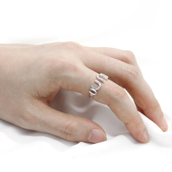 Anillo abierto con forma de corazón y letras para mujer, sortija de boda de estilo romántico, ajustable, deslumbrante, CZ, joyería de moda - malaquita tienda 36