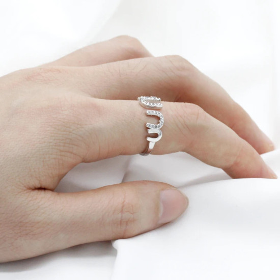 Anillo abierto con forma de corazón y letras para mujer, sortija de boda de estilo romántico, ajustable, deslumbrante, CZ, joyería de moda - malaquita tienda 36