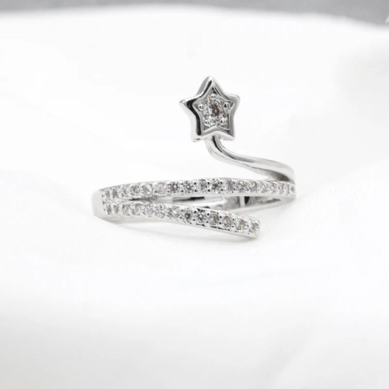 Anillos abiertos de circonia cúbica para mujer, joyería elegante con estrella elevada, estilo de moda, deslumbrante, para compromiso/boda - malaquita tienda 36